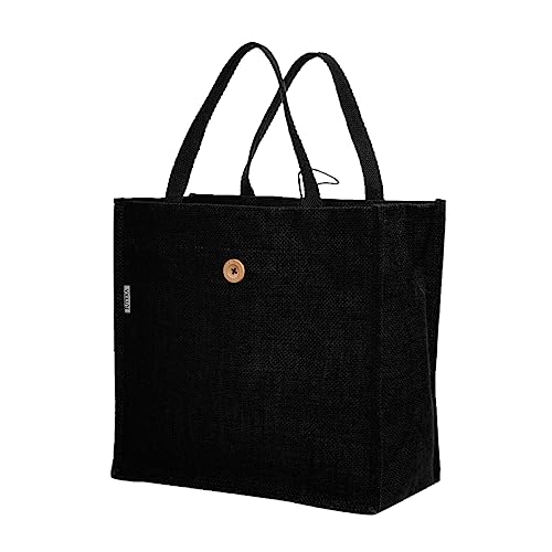 JUTEKA Unisex-adult Button And Loop Black Color Eco-Friendly Tote Jute Bag With Wooden Button - Image 2