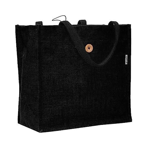 JUTEKA Unisex-adult Button And Loop Black Color Eco-Friendly Tote Jute Bag With Wooden Button - Image 4