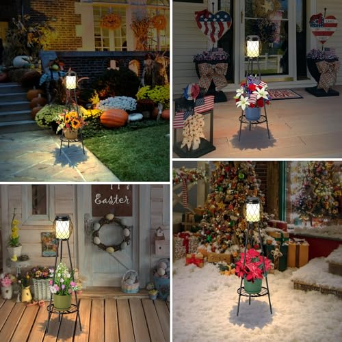 MXwcy Solar Lights Outdoor with Plant Stands 2 Pack, Solar Floor Lamp Metal Tripod Patio Lights for Garden Yard Pathway Driveway Front/Back Porch Decoration - Image 5