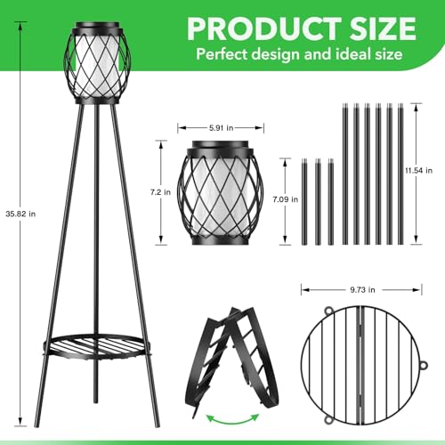 MXwcy Solar Lights Outdoor with Plant Stands 2 Pack, Solar Floor Lamp Metal Tripod Patio Lights for Garden Yard Pathway Driveway Front/Back Porch Decoration - Image 4