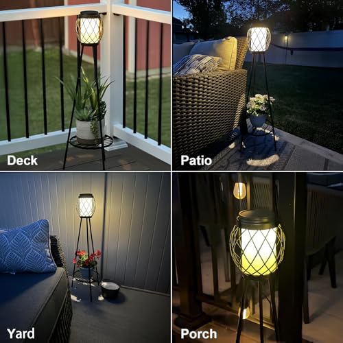 MXwcy Solar Lights Outdoor with Plant Stands 2 Pack, Solar Floor Lamp Metal Tripod Patio Lights for Garden Yard Pathway Driveway Front/Back Porch Decoration - Image 3