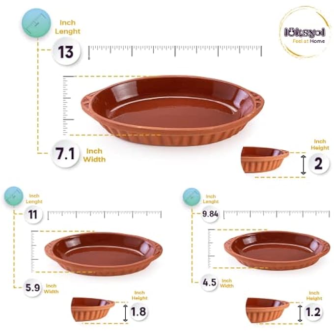ريحني صينية فرن بيضاوية من الطين مع مقابض صينية للأطباق المكسيكية الهندية الكورية أواني طهي يدوية قدر طيني مزجج للفرن قدر فخاري للطهي صينية طينية للطهي مجموعة قدر الفرن البني 3 - Image 4