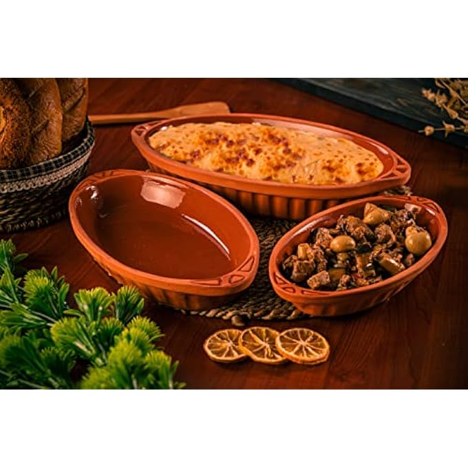 ريحني صينية فرن بيضاوية من الطين مع مقابض صينية للأطباق المكسيكية الهندية الكورية أواني طهي يدوية قدر طيني مزجج للفرن قدر فخاري للطهي صينية طينية للطهي مجموعة قدر الفرن البني 3 - Image 5