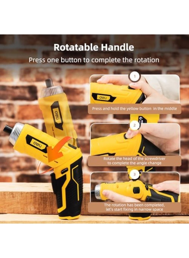 Deli Cordless Screwdriver Set with Rotatable Handle, Auto LED Light, and Rechargeable Design - Image 4