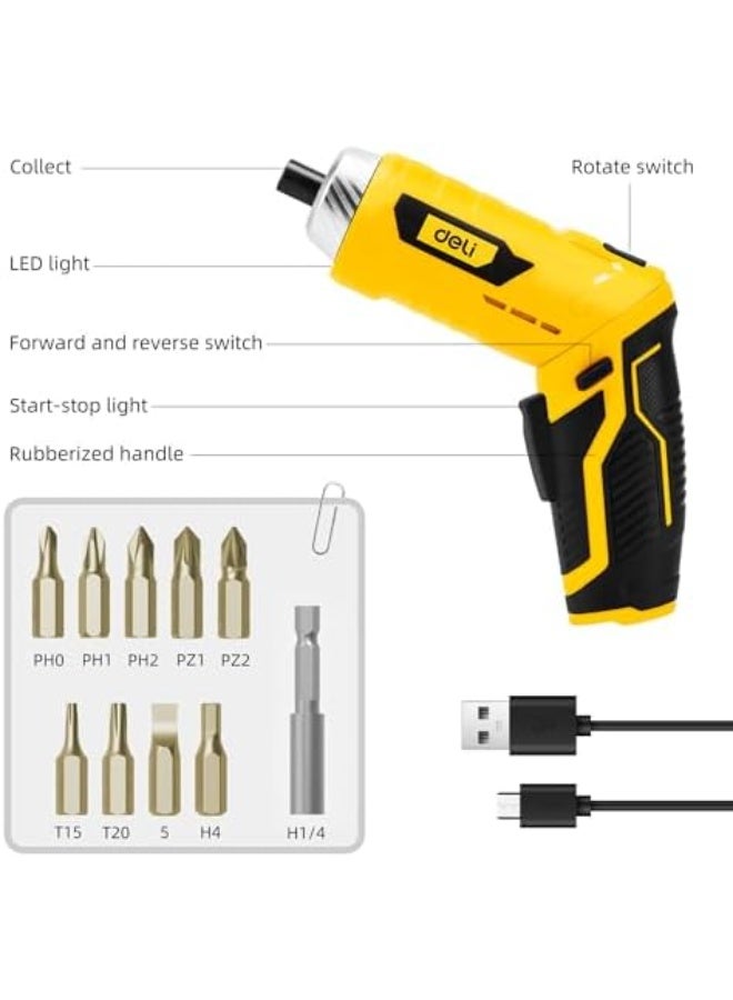 Deli Cordless Screwdriver Set with Rotatable Handle, Auto LED Light, and Rechargeable Design - Image 2