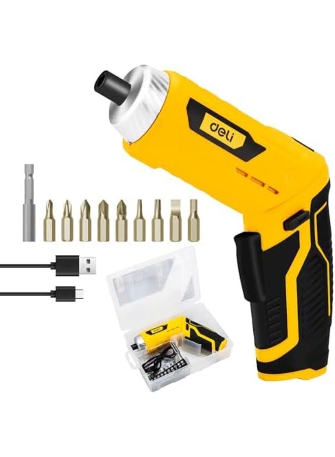 Deli Cordless Screwdriver Set with Rotatable Handle, Auto LED Light, and Rechargeable Design - Image 1