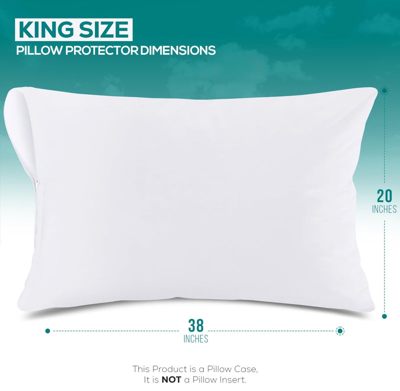 Utopia Bedding Waterproof Pillow Protectors Zippered King Size (2 Pack  White)  Zippered Pillowcases  Bed Bug Proof Pillow Encasement Covers 20 x 38 Inches - Image 2