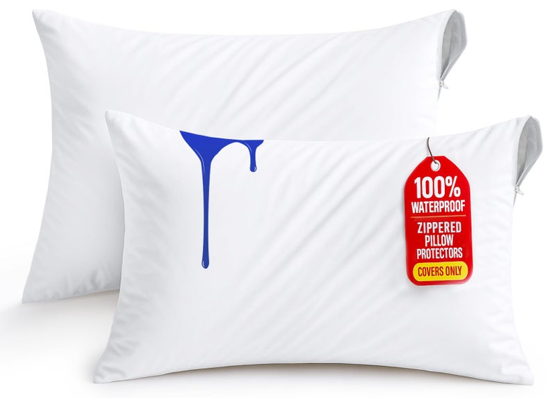 Utopia Bedding Waterproof Pillow Protectors Zippered King Size (2 Pack  White)  Zippered Pillowcases  Bed Bug Proof Pillow Encasement Covers 20 x 38 Inches - Image 1