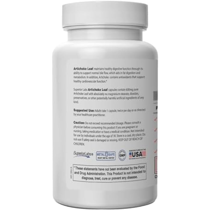 Superior Labs – Artichoke Leaf NonGMO Powerful with Caffeoylquinic Acid Natural Dietary Supplement to Support Healthy Metabolism, Digestion, Antioxidant, – 600 mg Dosage – 180 Veg Caps - Image 2