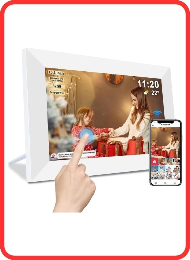 10.1" Inch WiFi Digital Photo Frame 1280x800 HD IPS Display Touchscreen, 32GB Storage, Auto-Rotate, Slideshow, Smart Picture Frame for Photos & Gifts Share Photos/Videos via Uhale App – White - Image 1