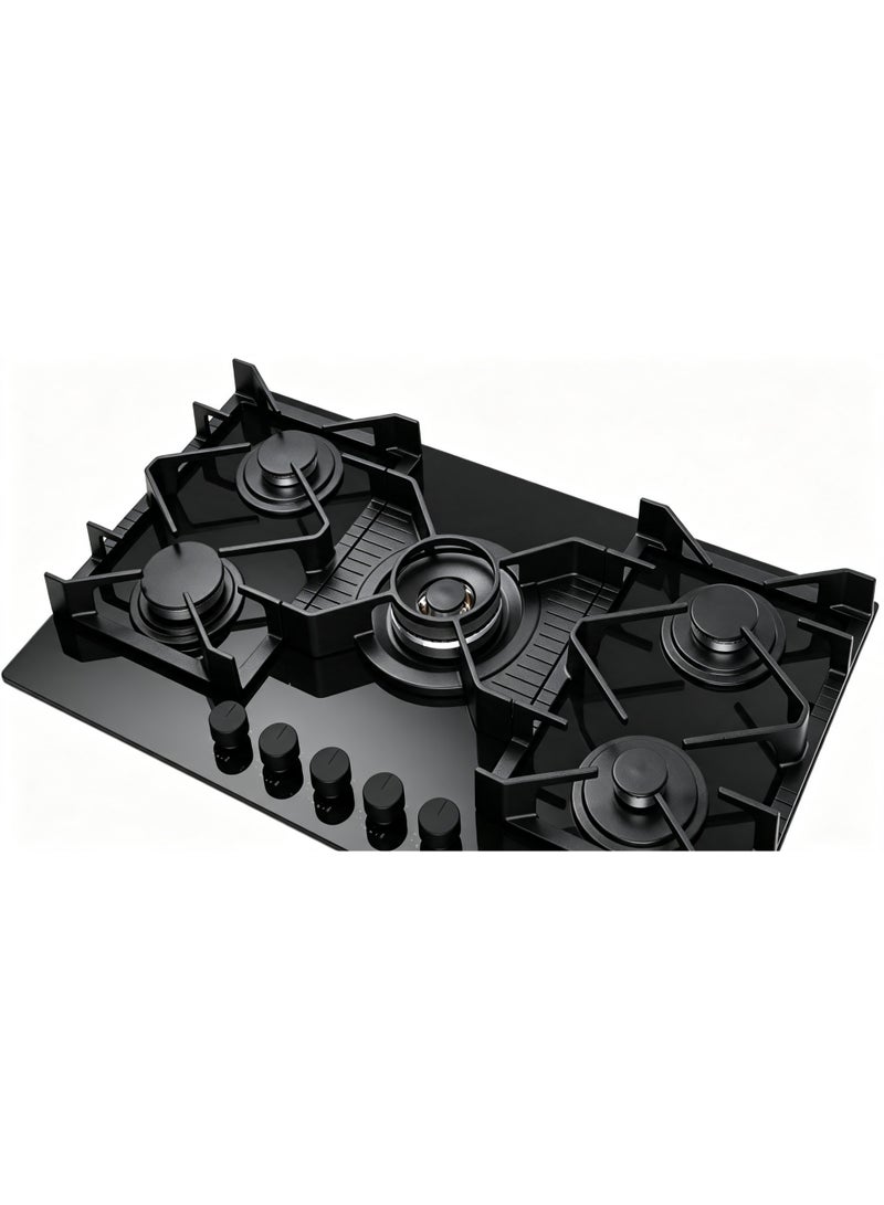 CM FOMASO 905 BG 90cm Gas On Glass Hob – Black Glass Cooktop with Italian SABAF Burners - Image 3