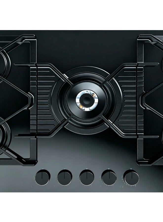 CM FOMASO 905 BG 90cm Gas On Glass Hob – Black Glass Cooktop with Italian SABAF Burners - Image 4