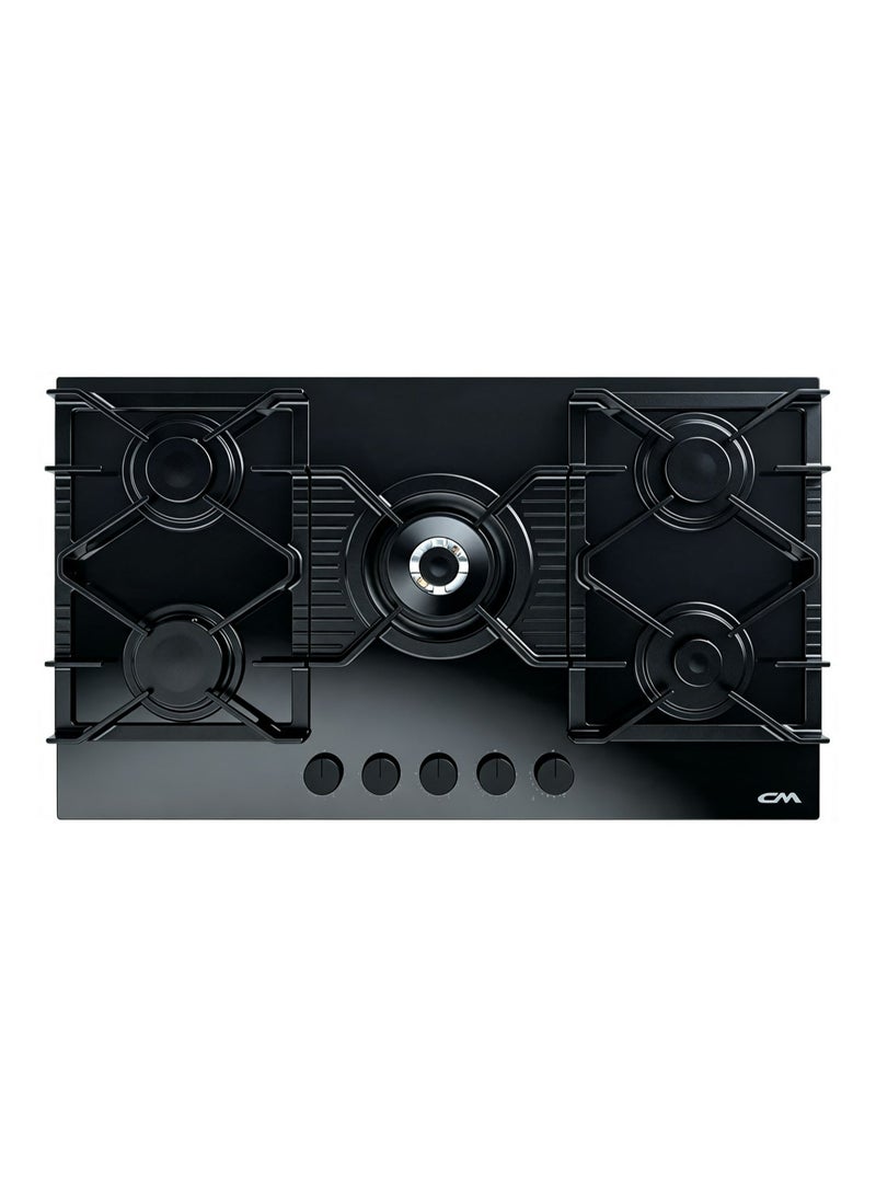 CM FOMASO 905 BG 90cm Gas On Glass Hob – Black Glass Cooktop with Italian SABAF Burners - Image 1