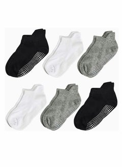 Baby Non-Skid Socks, Unisex Cotton Half Cushion Grip Ankle Socks Infants and Toddlers with Non Skid Soles for Kids Boys Girls（12 Pair Pack,S）