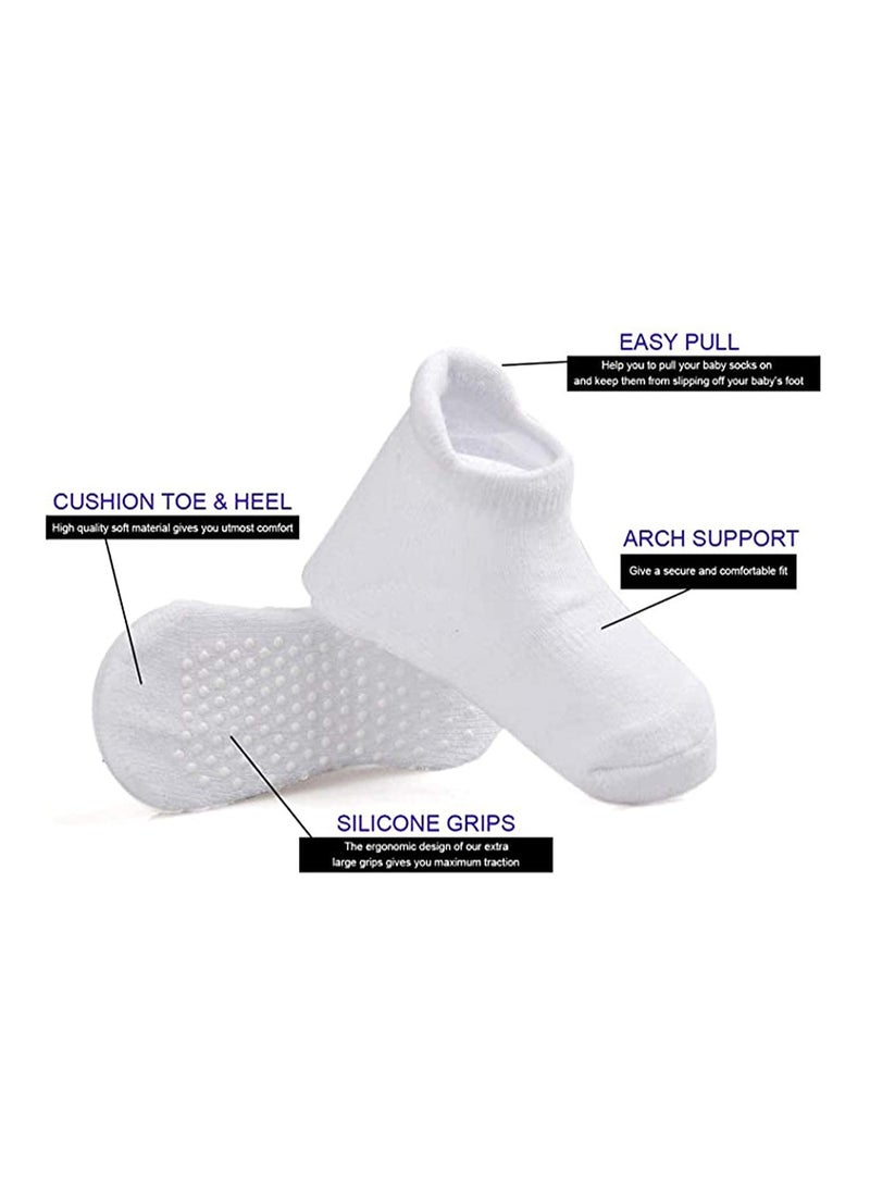 Excefore - Baby Non-Skid Socks, Unisex Cotton Half Cushion Grip Ankle Socks Infants and Toddlers with Non Skid Soles for Kids Boys Girls（12 Pair Pack,S） - Image 1