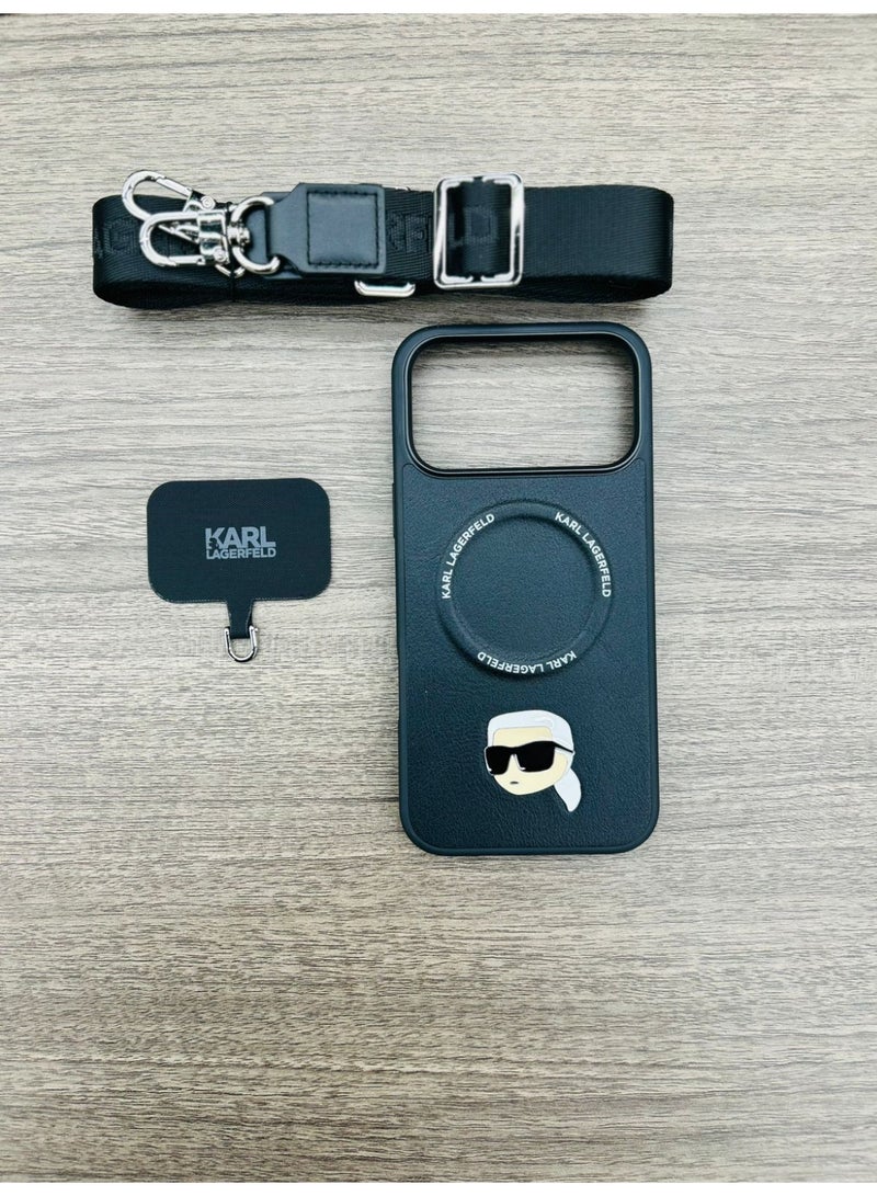 كارل لاغرفيلد جراب كارل لاغرفيلد لهاتف iPhone 17 promax مع حزام