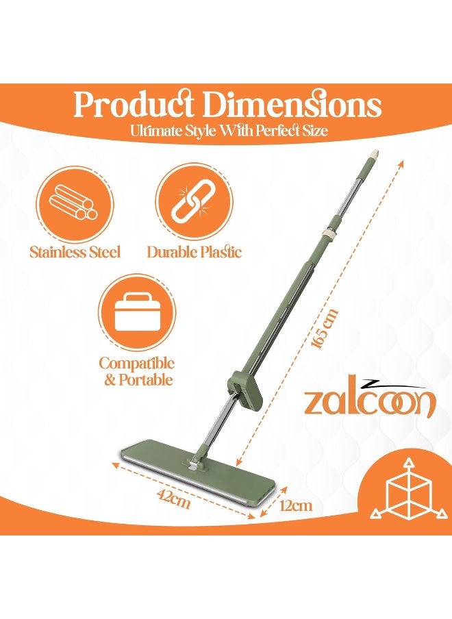Zalcoon Flat Mop and Bucket with Wheels, 4 Extra Pads, Wet and Dry Mops for Floor Cleaning Microfiber Pad with Long Handle, 360Â° Freely Rotating Head, Cleaning Tool for Multi-Surface Hard Floors  - Image 3