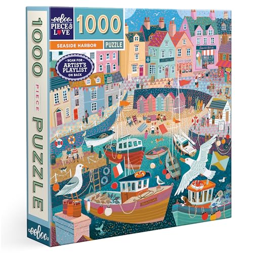 eeBoo 1000 Piece Puzzle Seaside Harbor Jigsaw Puzzle for Adults Square 23 x 23 Made with Recycled Board VegetableBased Ink - Image 1