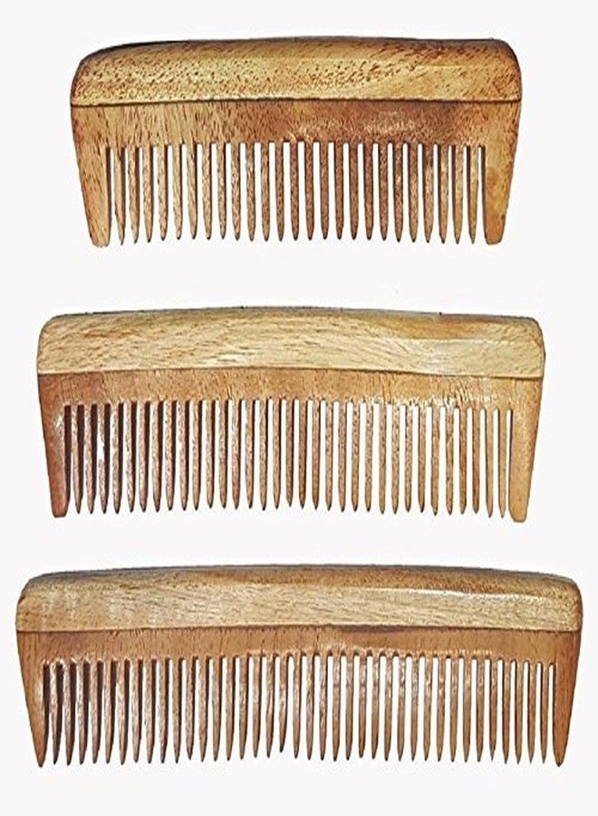 AASA Original Handmade Neem Wood Combs Set, Anti-Dandruff Comb For Men And Women, Wooden, 100 Gram, 3 Pcs, Pack of 1 (10998) - Image 1