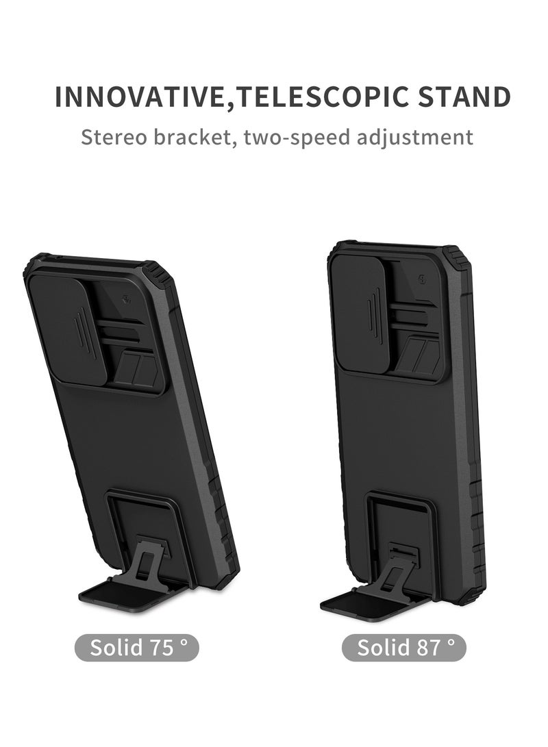 Samsung Galaxy A24 4G Black Mobile Phone Case Cover, Innovative Telescopic Bracket, Sliding Protection Camera Window, Bumper Shockproof Phone Back Cover  - Image 2