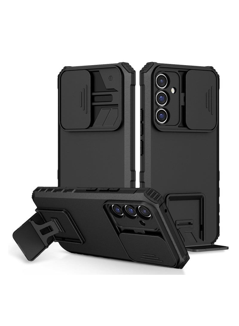 Samsung Galaxy A24 4G Black Mobile Phone Case Cover, Innovative Telescopic Bracket, Sliding Protection Camera Window, Bumper Shockproof Phone Back Cover  - Image 1