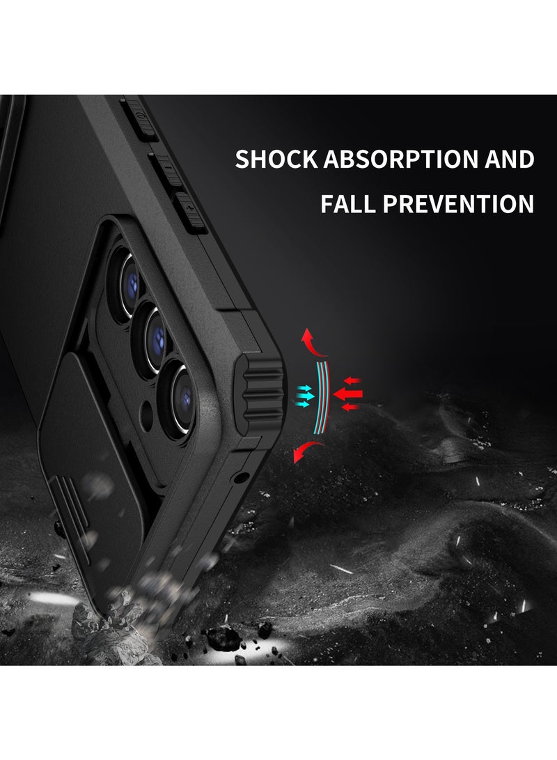 Samsung Galaxy A24 4G Black Mobile Phone Case Cover, Innovative Telescopic Bracket, Sliding Protection Camera Window, Bumper Shockproof Phone Back Cover  - Image 4