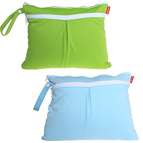 Damero 2Pack Waterproof Wet Bag, Reusable Wet Dry Bag Organizer for Travel, Beach, Diapers, Breast Pump Parts and Wet Swimsuits, Green+Blue - Image 1