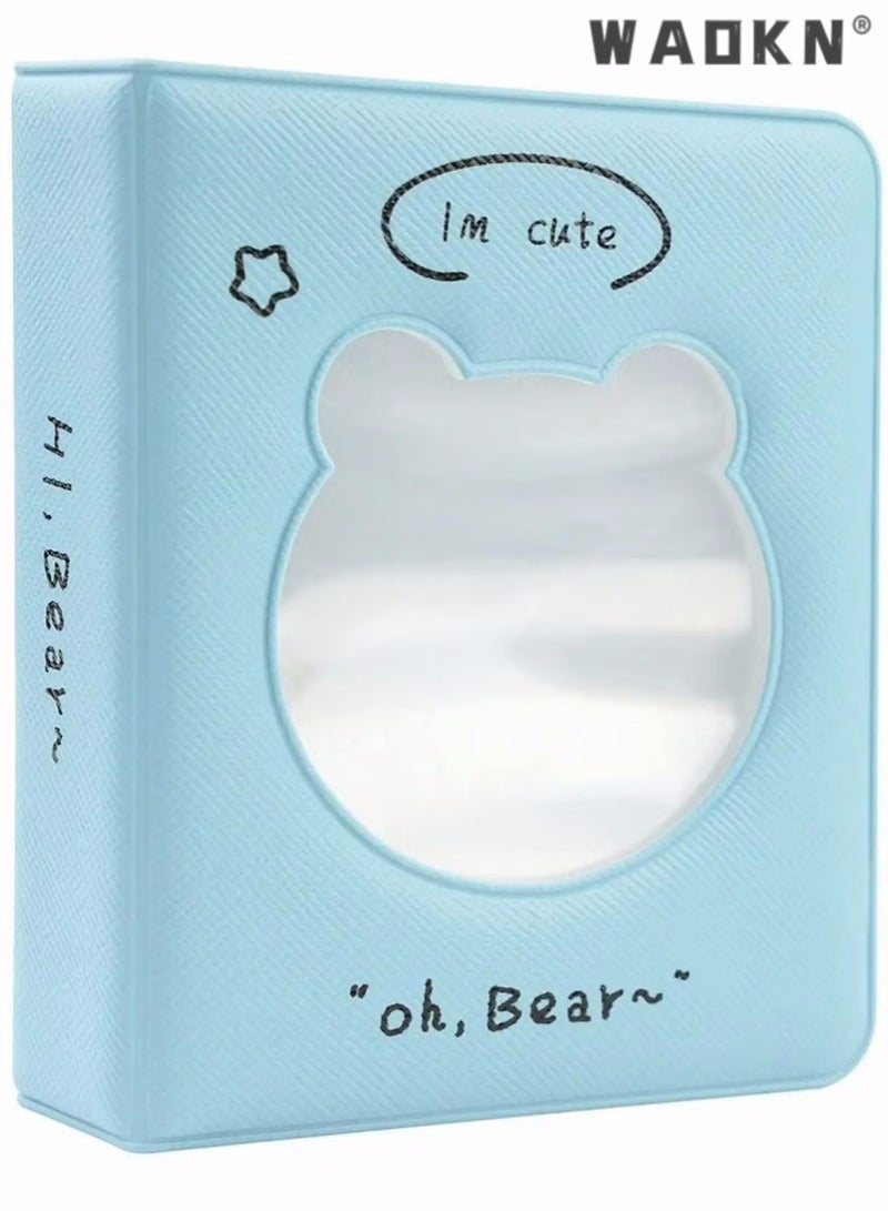 WAOKN Mini Photo Album Kpop Photocard Binder,Small Bear Hollow Card Binder Mini Album Blue Card Holder Business Card Book Holder,Collection Memorable Photos&ID Card&Group Photos&Party Photos  - Image 1