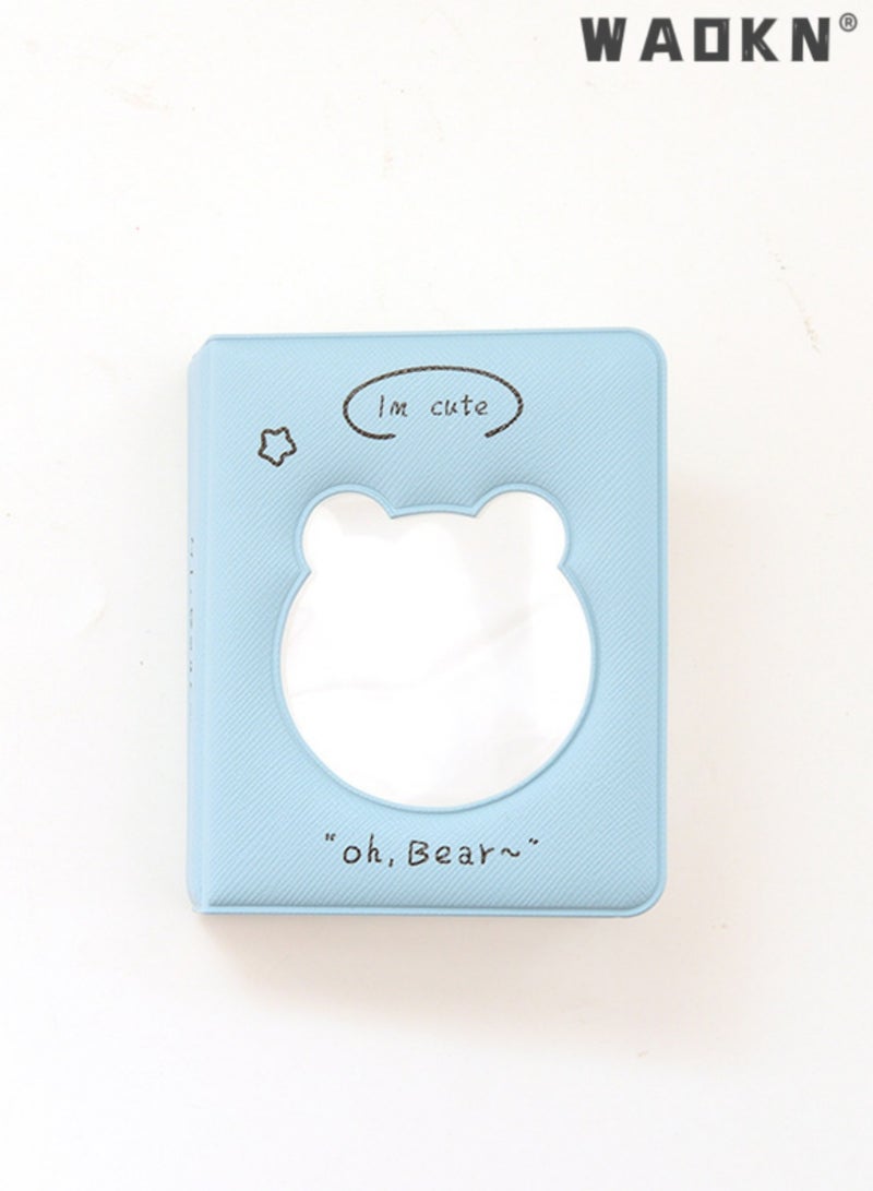 WAOKN Mini Photo Album Kpop Photocard Binder,Small Bear Hollow Card Binder Mini Album Blue Card Holder Business Card Book Holder,Collection Memorable Photos&ID Card&Group Photos&Party Photos  - Image 2