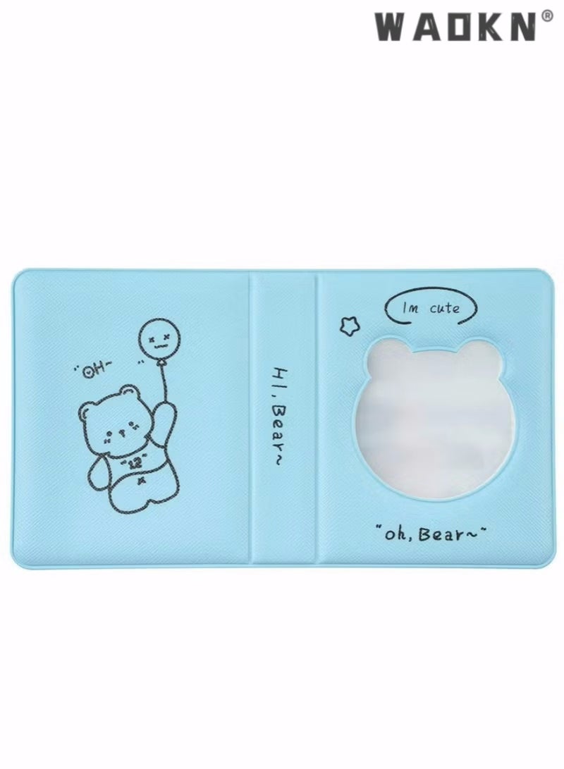 WAOKN Mini Photo Album Kpop Photocard Binder,Small Bear Hollow Card Binder Mini Album Blue Card Holder Business Card Book Holder,Collection Memorable Photos&ID Card&Group Photos&Party Photos  - Image 3