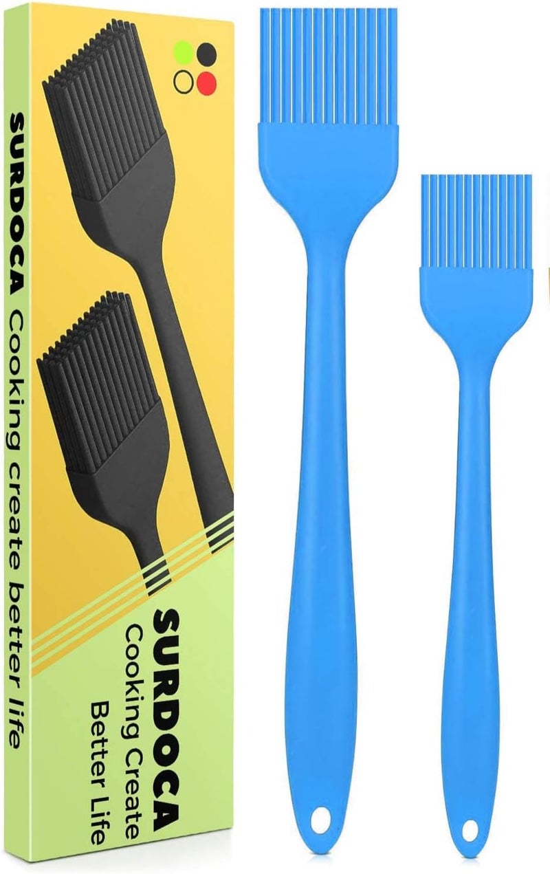 SURDOCA Silicone Pastry Basting Brush - 2Pcs 10 + 8 in Heat Resistant Brush for Baking Cooking Food, BPA Free Kitchen Brush for Sauce Butter Oil, Stainless Steel Core Design for Barbecue BBQ Grilling - Image 1