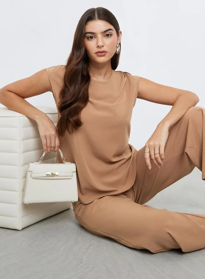 Amirah Amirah Brown Cap Sleeve Top and Pants Modest Set