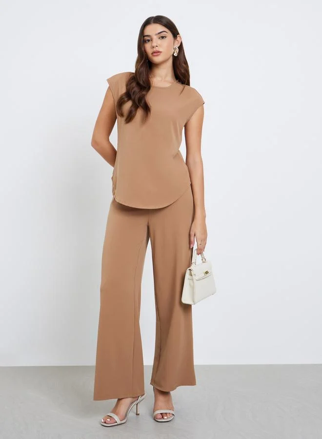 Amirah Amirah Brown Cap Sleeve Top and Pants Modest Set
