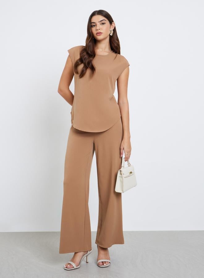 Amirah Brown Cap Sleeve Top and Pants Modest Set - Image 2