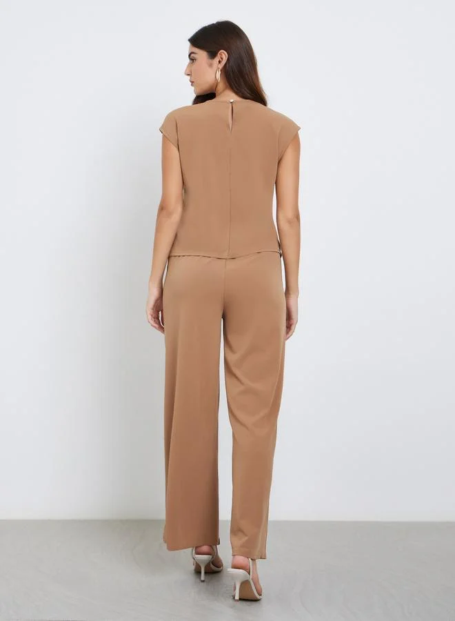 Amirah Brown Amirah Brown Cap Sleeve Top and Pants Modest Set for Women | Best Price UAE