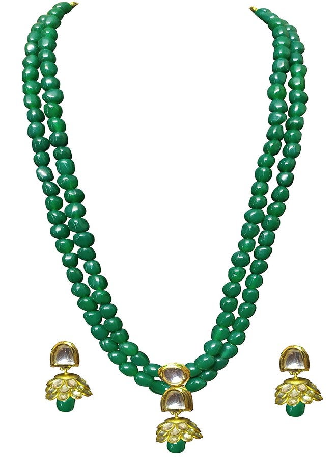 Untouched Fashion Jewellery Gold Plated Green Pearl Beaded Multistrand Traditional Necklace Set For Women (Green) - Image 1