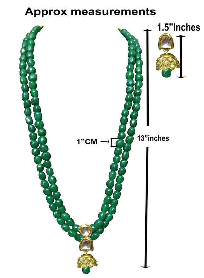Untouched Fashion Jewellery Gold Plated Green Pearl Beaded Multistrand Traditional Necklace Set For Women (Green) - Image 5