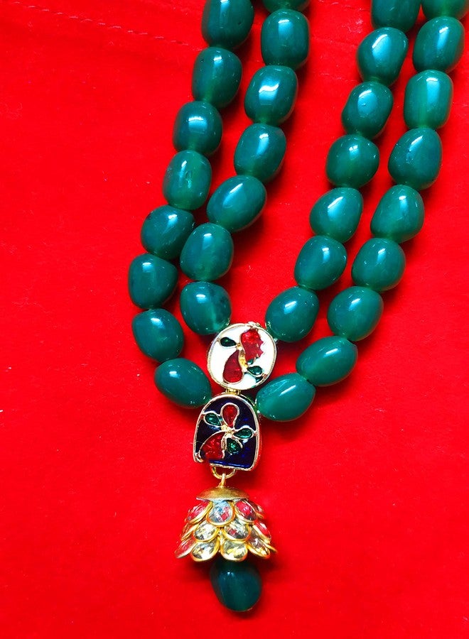 Untouched Fashion Jewellery Gold Plated Green Pearl Beaded Multistrand Traditional Necklace Set For Women (Green) - Image 2