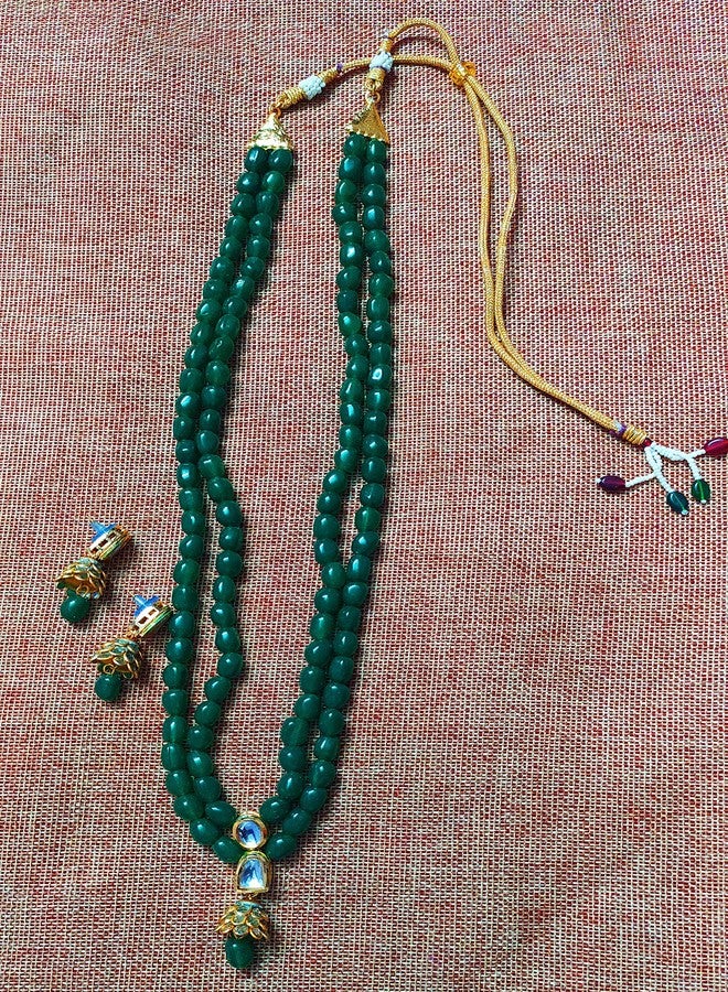 Untouched Fashion Jewellery Gold Plated Green Pearl Beaded Multistrand Traditional Necklace Set For Women (Green) - Image 3