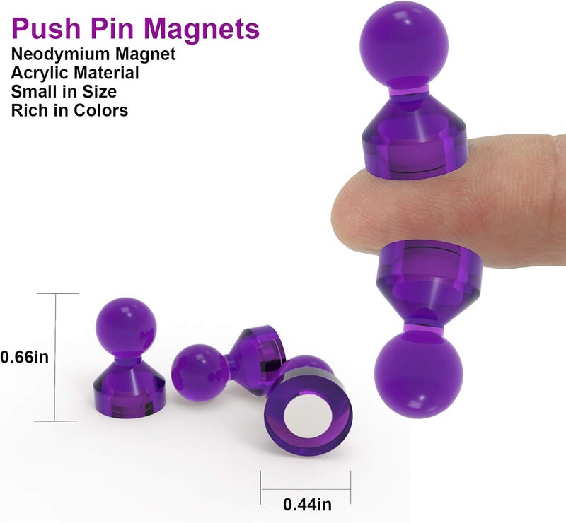 Ant Mag Magnetic Push Pins Strong Push Pin Magnets for Fridge Whiteboards Calendars Maps in School & Office Pack of 18 Purple - Image 2
