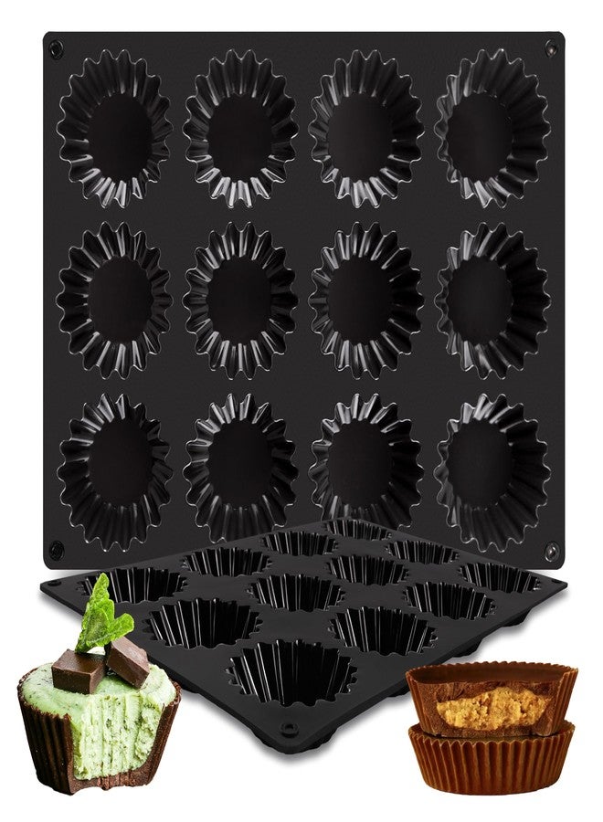 Inn Diary Peanut Butter Cup Molds 12-Cup Butter Bites Mold 2pcs Silicone Chocolate Candy Mold for Fat Bomb Chocolate Mini Peanut Butter Cup - Image 1