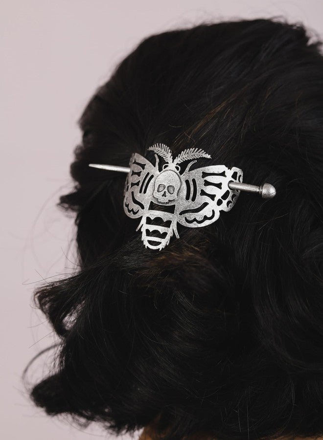 HAQUIL Skull Moth Insect Hairpin Silver Hair Sticks Irish Hair Decor For Long Hair - Image 2