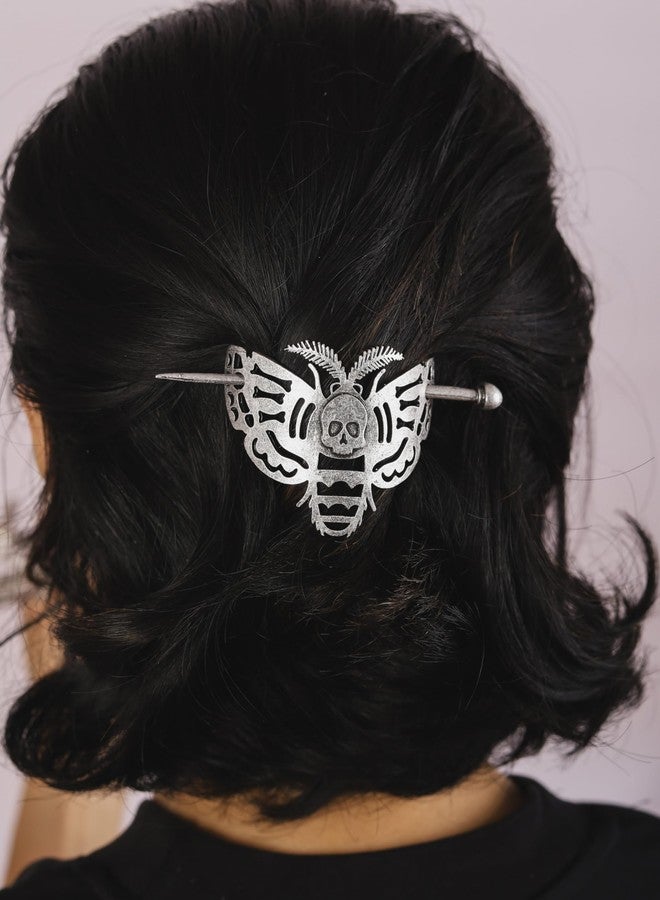 HAQUIL Skull Moth Insect Hairpin Silver Hair Sticks Irish Hair Decor For Long Hair - Image 4