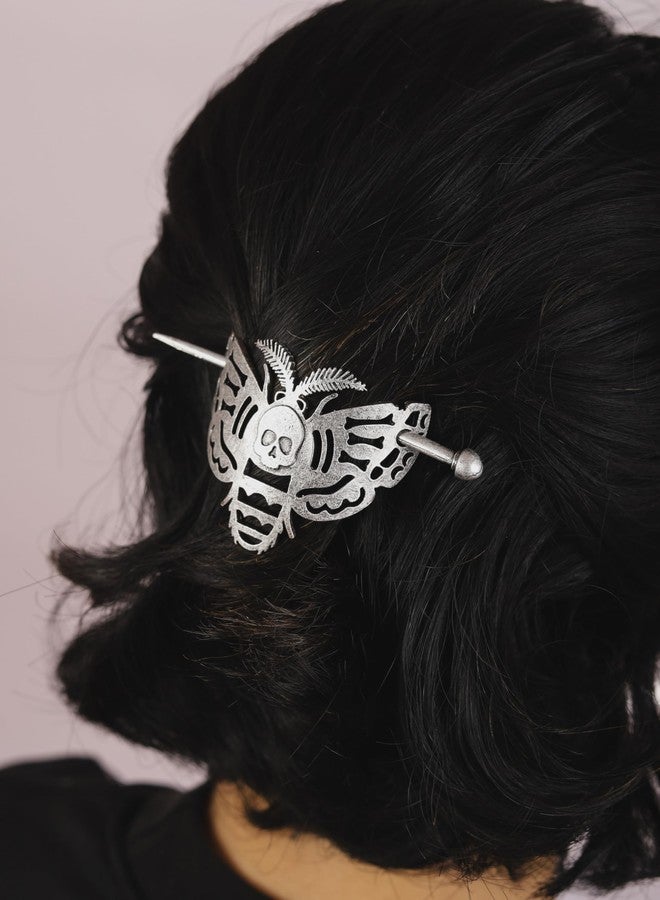 HAQUIL Skull Moth Insect Hairpin Silver Hair Sticks Irish Hair Decor For Long Hair - Image 3