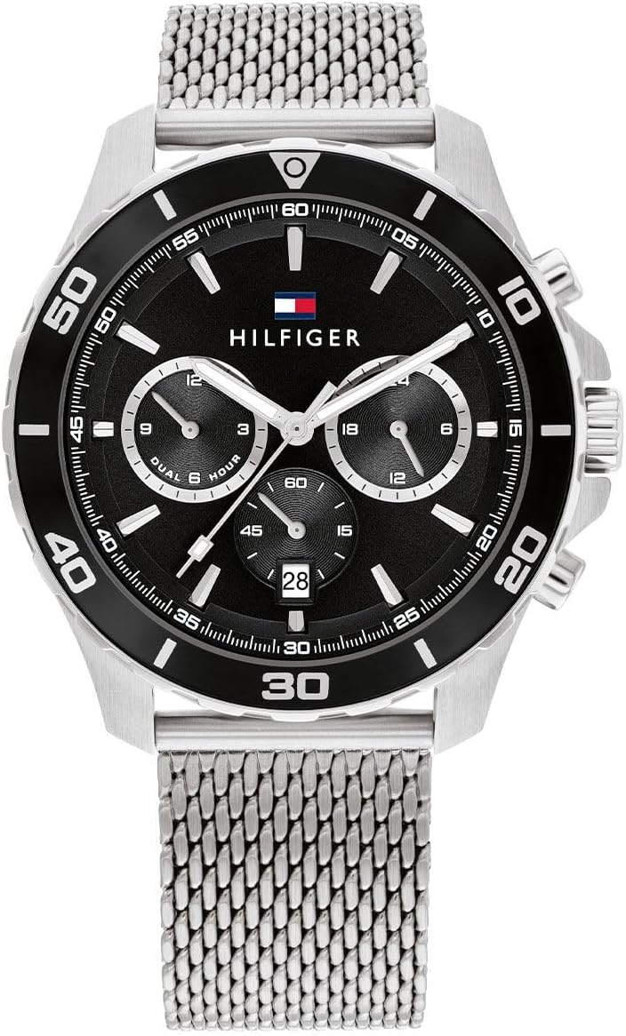 TOMMY HILFIGER ساعة تومي هيلفيغر للرجال بقرص أسود من الفولاذ المقاوم للصدأ - Image 1