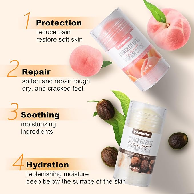 VANERIA Cracked Heel Repair Stick Heel Balm for Cracked Feet Treatment with Shea Butter Coconut Oil Deeply Moisturize Soften FeetExfoliates Dead Skin 40g Peach - Image 4