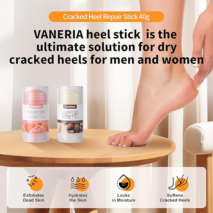 VANERIA Cracked Heel Repair Stick Heel Balm for Cracked Feet Treatment with Shea Butter Coconut Oil Deeply Moisturize Soften FeetExfoliates Dead Skin 40g Peach - Image 3