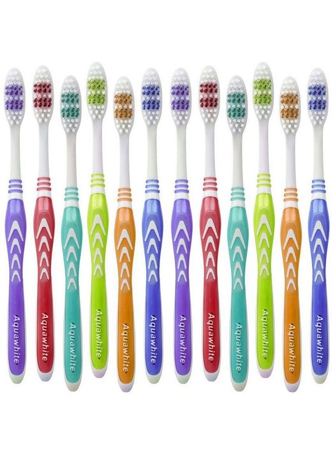 Aquawhite - Adult Popular Flexi Manual Toothbrush, Medium Bristles, Pack Of 12. (Color May Vary) - Image 1