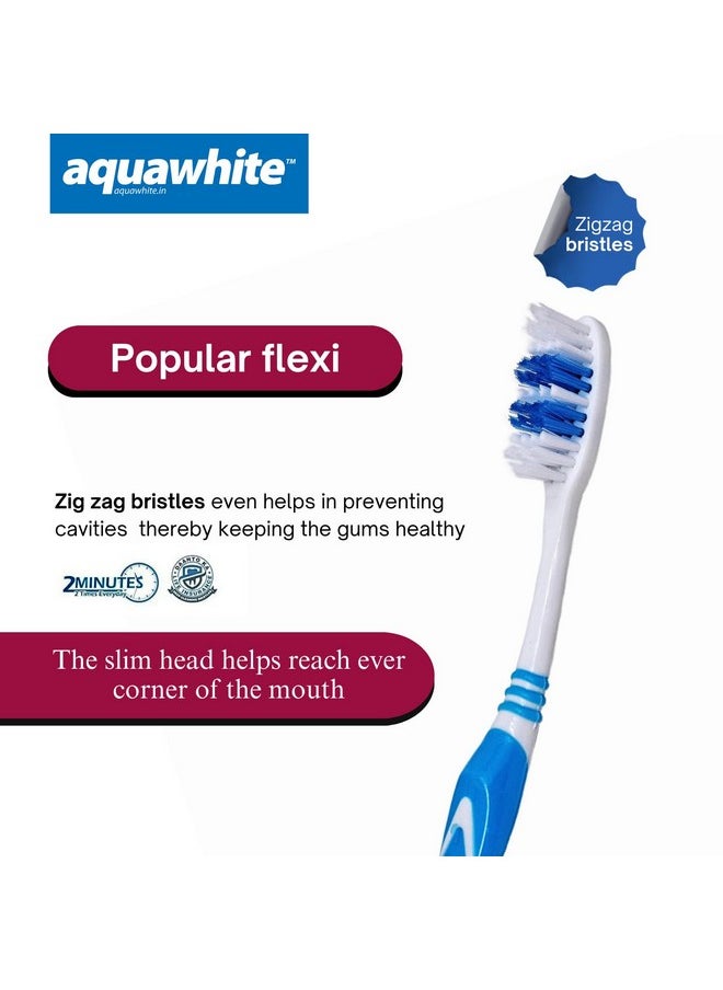 Aquawhite - Adult Popular Flexi Manual Toothbrush, Medium Bristles, Pack Of 12. (Color May Vary) - Image 1