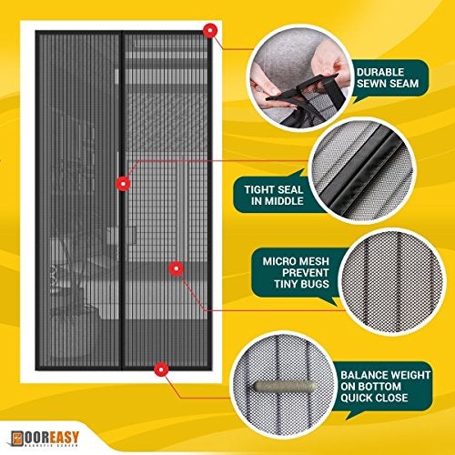 DOOREASY Magnetic Screen Full Frame Loop Sewn Full Sizes Instant Screen Door, Add-On Magnets and Weight Bars Net Screen Door(Fits Doors Up to 30"x82") - Image 3